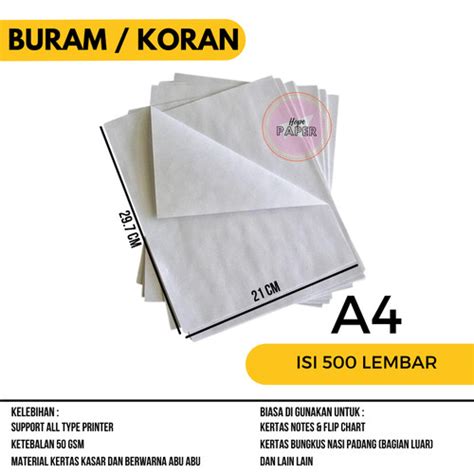 Jual Kertas Buram A4 Isi 500lembar Kertas Flipchart Kertas Koran A4