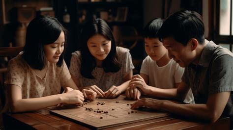 Una familia jugando un juego de mesa con un niño Foto Premium