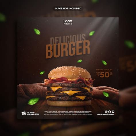 Premium PSD Delicious Burger Social Media Post Template Design