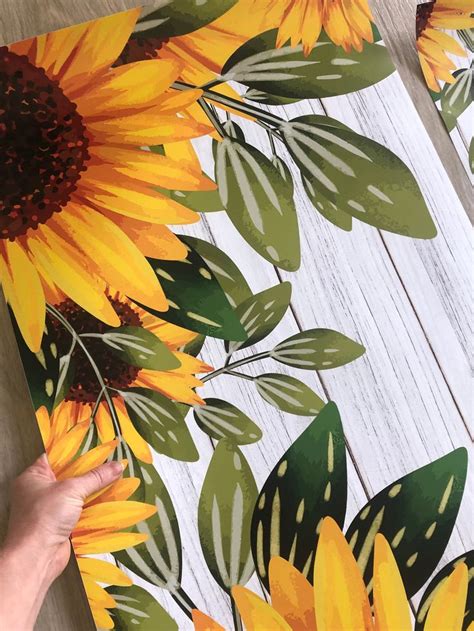 Farmhouse Fridge Wrap Sunflower Wood Refrigerator Wrap Vinyl Side By