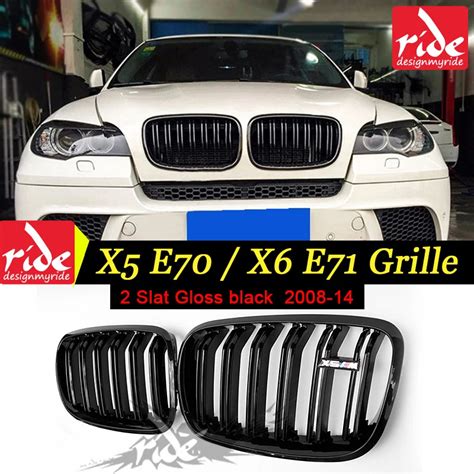 1 Pair Gloss Black Double Slat Kidney Grille Front Grill For Bmw X5