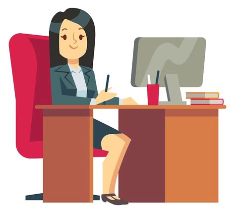 Premium Vector | Smiling businesswoman working at desk. Happy cartoon ...