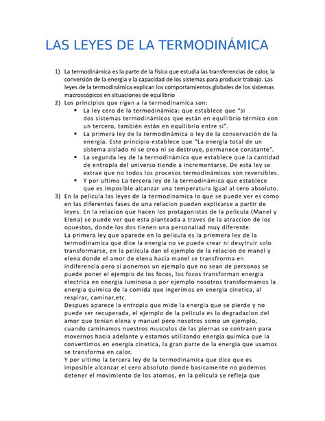 Las Leyes De La Termodinámica Las Leyes De La TermodinÁmica La Termodinámica Es La Parte De La