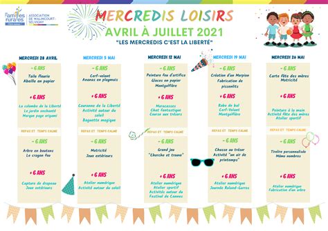 Planning Mercredis Loisirs Avril à Juillet 2021 Centre Social