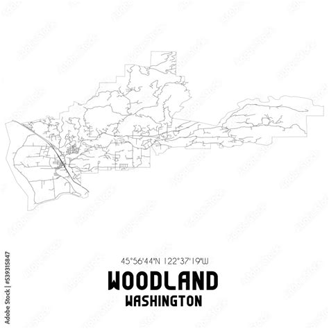 Woodland Washington. US street map with black and white lines. Stock ...