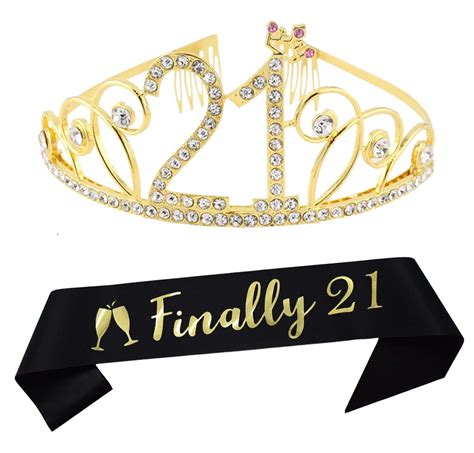 21st Birthday Tiara And Sash Happy 21st Birthday Party Supplies “finally 21” Black Glitter Satin