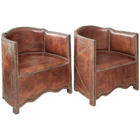 Superb Pair of Vintage Moroccan Leather Barrel Chairs at 1stDibs