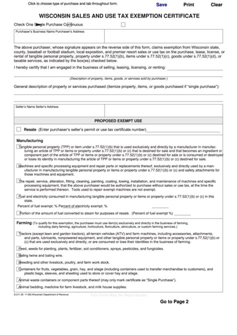 S211 Sales Tax Exempt Form Wisconsin