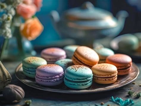 Premium Ai Image Sweet And Colourful French Macaroons On Retrovintage