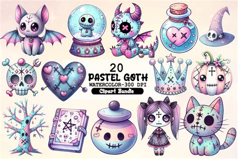 Kawaii Pastel Goth Clipart Bundle Graphic By Little Girl · Creative Fabrica