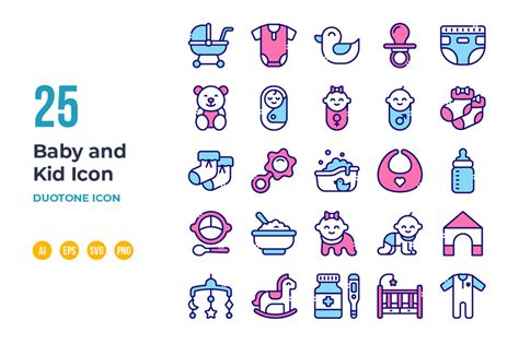 Baby And Kid Icon Set In Colored Line Style Design