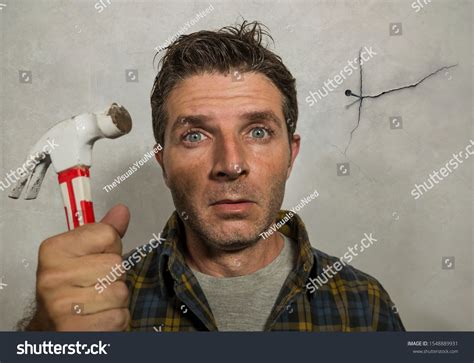 Funny Portrait Man Holding Hammer After Stock Photo 1548889931 ...