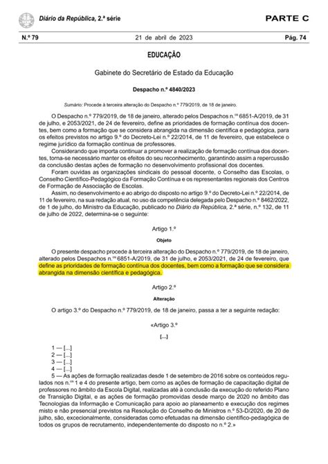 Despacho N Define As Prioridades De Forma O Cont Nua Dos