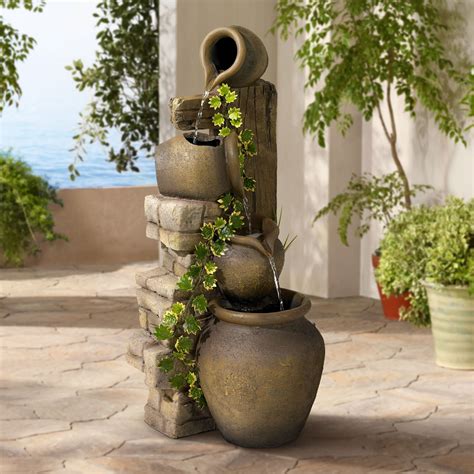 John Timberland Cascading Rustic Asian Three Jugs Outdoor Floor Water