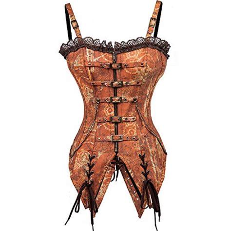 Aiuem Retro Brown Cotton Corsets And Bustiers Waist Trainer Steel Boned