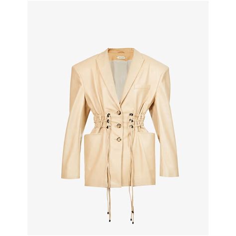 THE MANNEI Single Breasted Padded Shoulder Relaxed Fit Leather Blazer