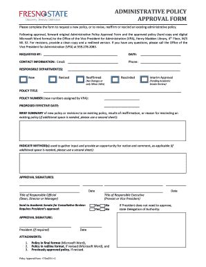 Fillable Online Fresnostate Policy Approval Form Policy Approval Form