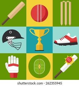 Vector Set Cricket Icons Flat Design Stock Vector Royalty Free