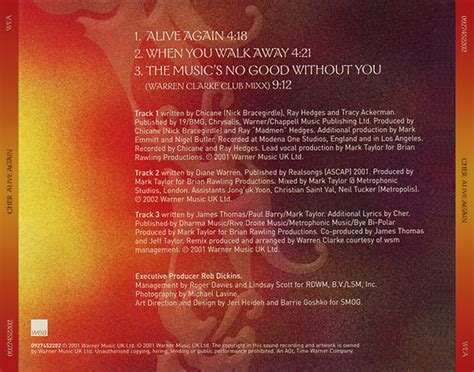Car Tula Trasera De Cher Alive Again Cd Single Portada