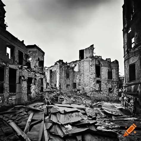 Black And White Image Of A Ruined City On Craiyon