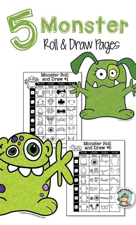 5 Roll & Draw Monster Pages from Expressive Monkey. Students will love ...