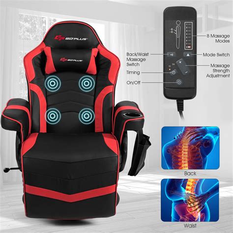 Goplus Massage Gaming Chair Racing Style Gaming Recliner W Adjustable