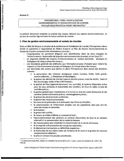 Pdf Plan De Gestion Environnementale Et Sociale Du