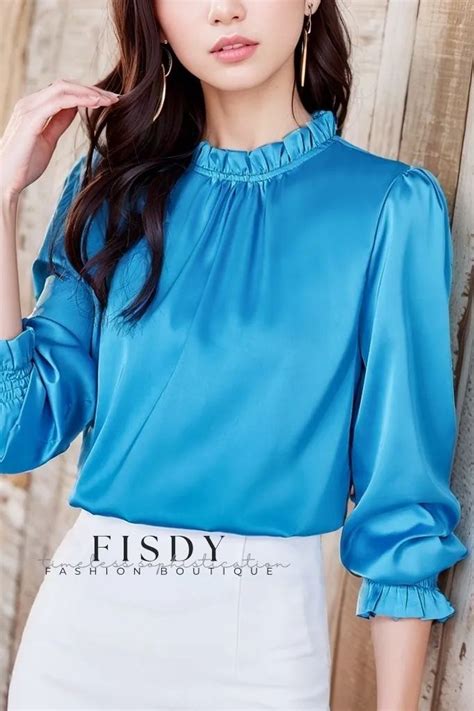 Fisdy Elegante Blusa De Sat N De Seda De La Colecci N Oto O De First