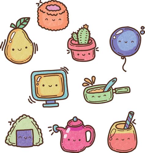 Kawaii Cute Icons 22055359 Vector Art at Vecteezy