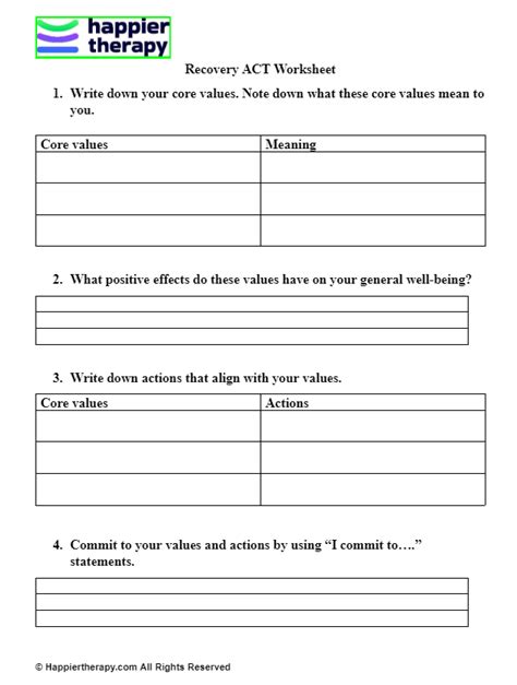 Recovery Act Worksheet Happiertherapy