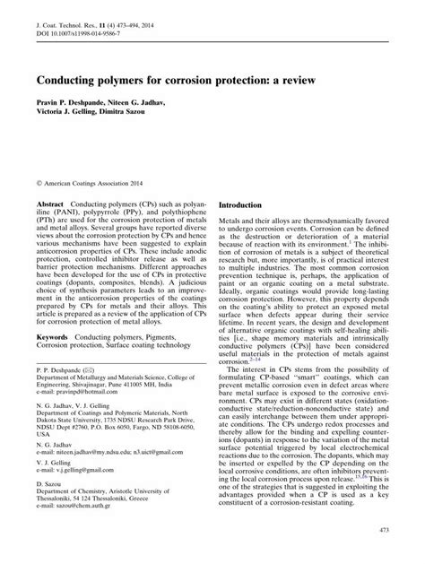 Pdf Conducting Polymers For Corrosion Protection A Review Dokumen Tips