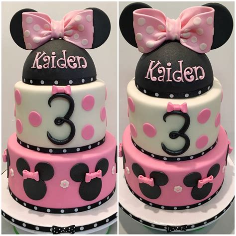 MyMoniCakes Minnie Mouse Cake With Fondant Ear Topper And Bow