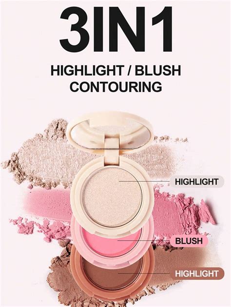 Blush And Highlighter Kit 3 In 1 Makeup Pressed Powder Palette Shimmer