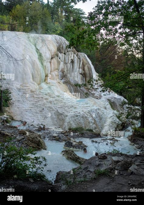Bagni San Filippo Hot Spring With The Water Pond At The Base Of The Calcium Carbonate Formation