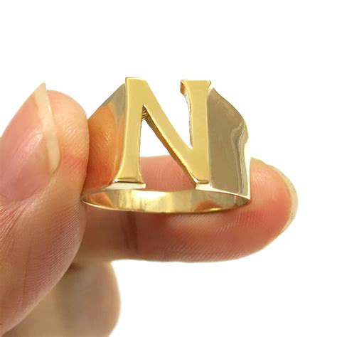 Gold Initial Ring Letter Ring Custom Initial Ring N Ring Etsy