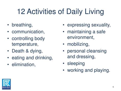 12 Activities Of Daily Living Assessment Tool