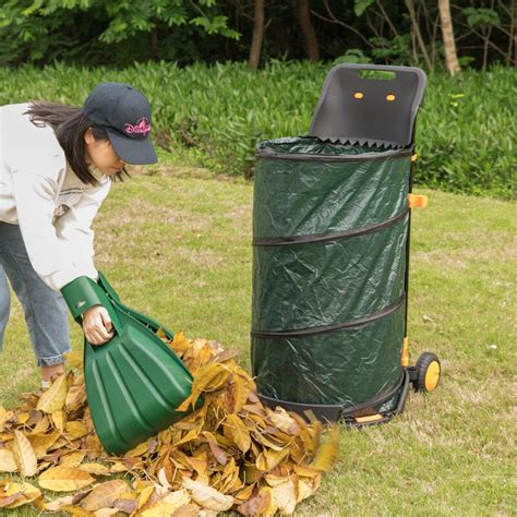 Gardenised Green Garden Leaf Collector Caddy Tool Bag Holder With Hand