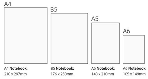 What paper notebook dimensions are considered to be standard?