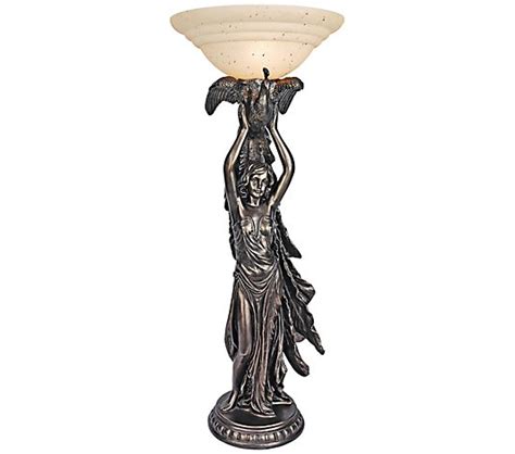 Design Toscano Peacock Goddess Torchiere Lamp With Glass Shade