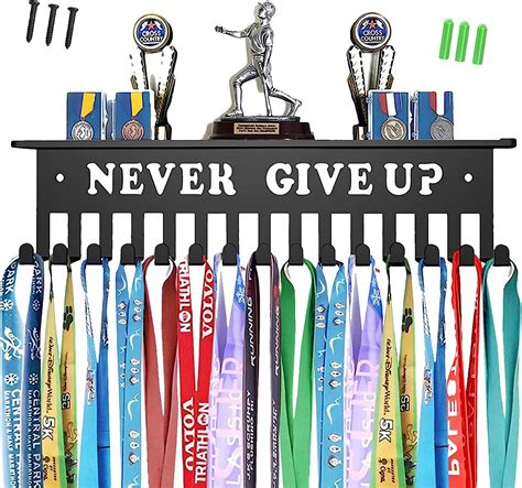 Never Give Up Porta Medalhas Expositor De Medalhas Esportivas Porta