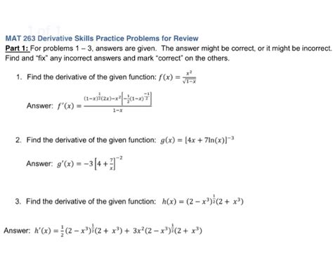 Solved Mat Derivative Skills Practice Problems For Chegg