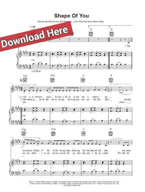 Shape Of You Ed Sheeran Sheet Music Piano Notes Chords