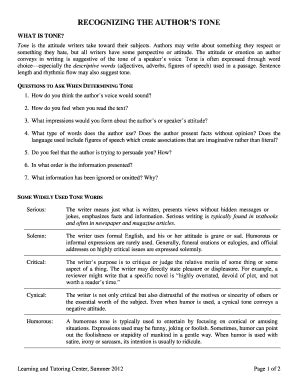 Fillable Online RECOGNIZING THE AUTHORS TONE Fax Email Print PdfFiller