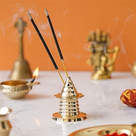 ECraftIndia Golden Brass Agarbatti Stand For Pooja Incense Stick