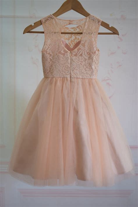 Nude Pink Lace Tulle Flower Girl Dress Etsy