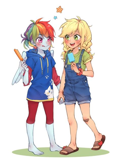 1946820 Safe Artist Dcon Applejack Rainbow Dash Human Equestria