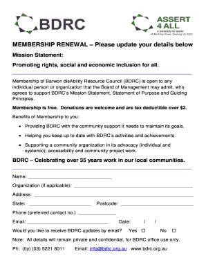 Fillable Online Bdrc Org MEMBERSHIP RENEWAL Please Update Your Details