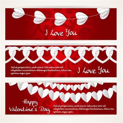 Premium Vector Horizontal Banners With Long Garlands Of Paper Hearts