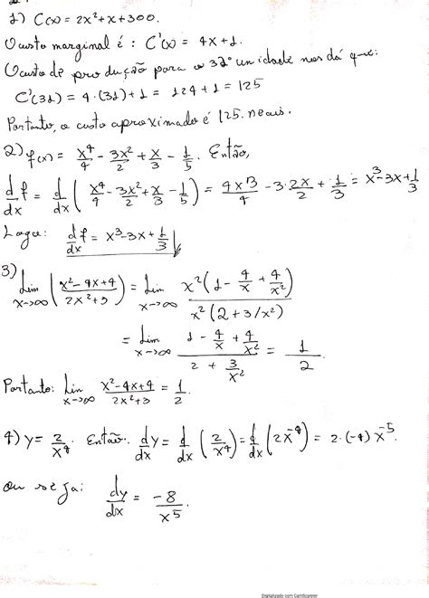 Atividade De Cálculo 1 Resolvida Completa Cálculo I