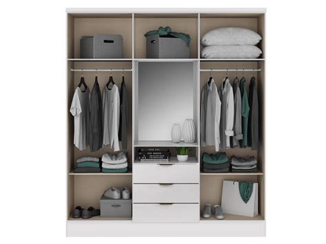 Armoire 6 Portes Et 3 Tiroirs Avec Miroir L180 Cm Blanc ELORIO